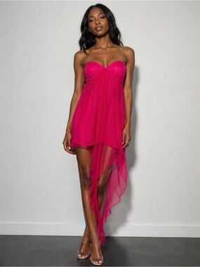 Vintage Tadashi Fuchsia Pink Strapless High-Low Chiffon Dress – Size 4